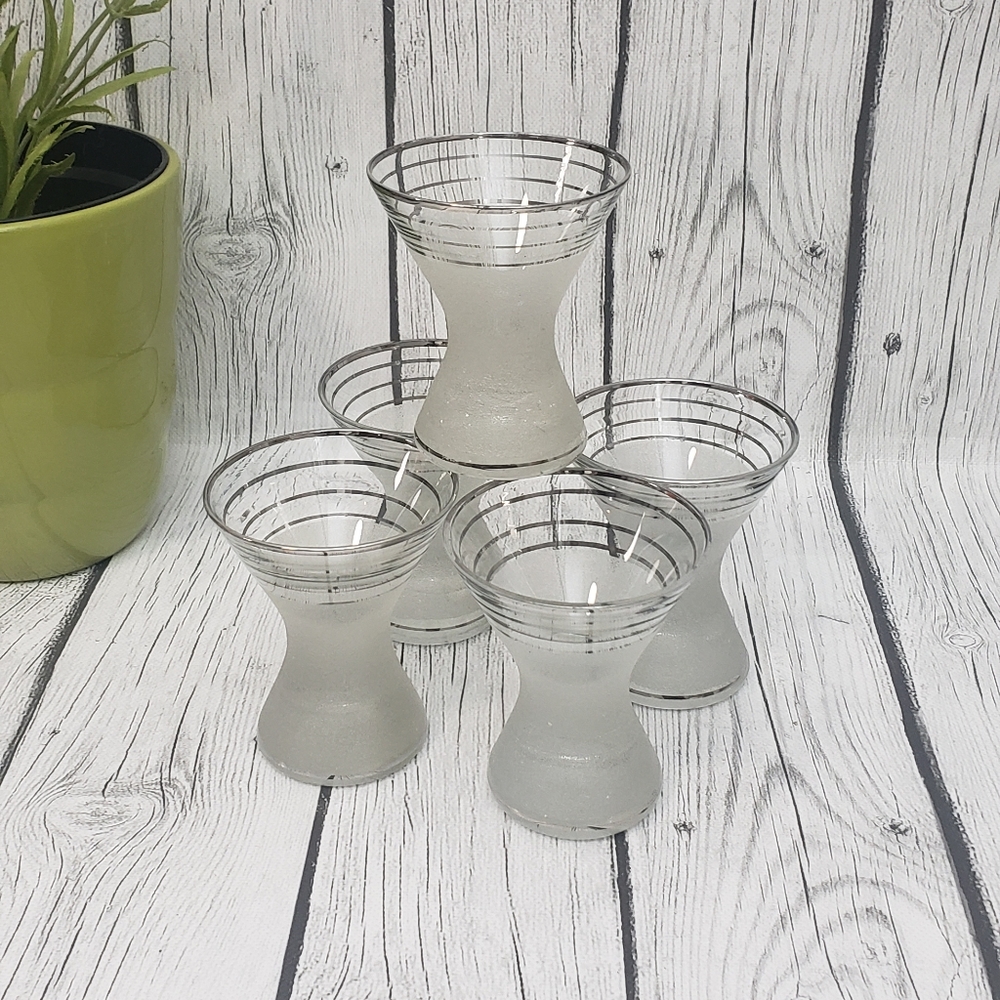 Vintage Frosted Cocktail Glasses, Lot of 5
